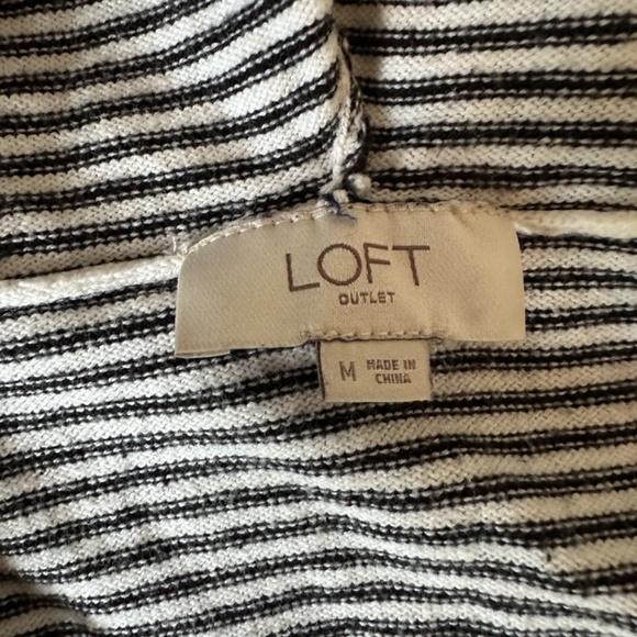 *LOFT* Black x White Striped Hooded Open Front Sweater Size Medium - Picture 7 of 8